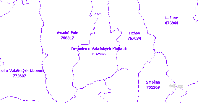 Katastrální mapa Drnovice u Valašských Klobouk - přehledová mapa katastrálního území