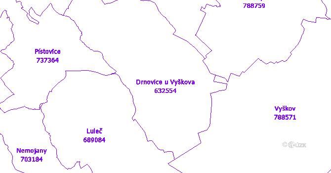 Katastrální mapa Drnovice u Vyškova - přehledová mapa katastrálního území