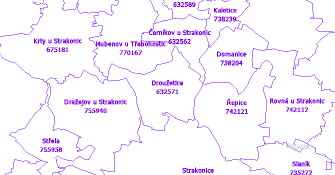Katastrální mapa Droužetice - přehledová mapa katastrálního území