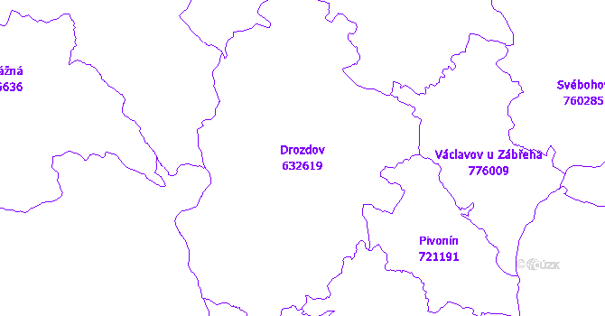 Katastrální mapa Drozdov - přehledová mapa katastrálního území