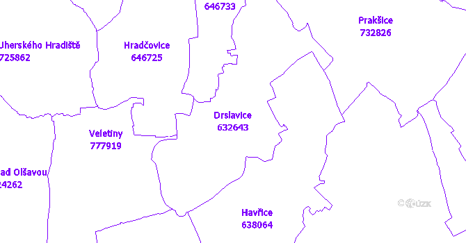 Katastrální mapa Drslavice - přehledová mapa katastrálního území