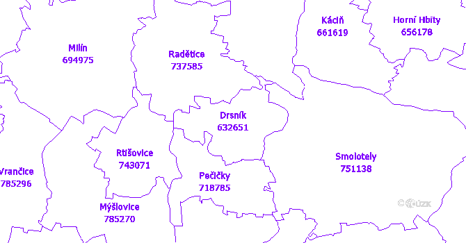 Katastrální mapa Drsník - přehledová mapa katastrálního území
