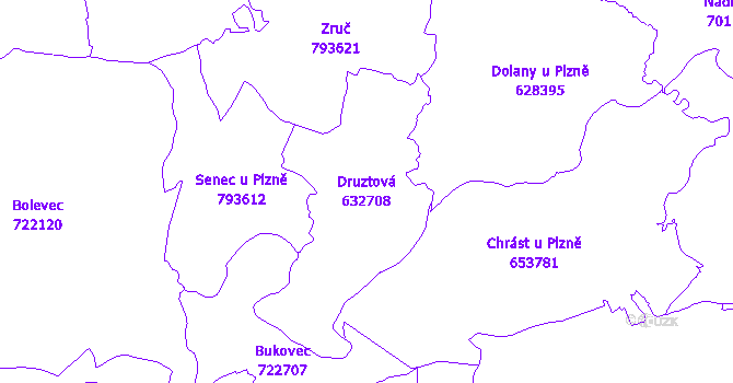 Katastrální mapa Druztová - přehledová mapa katastrálního území
