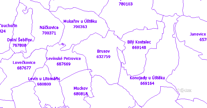 Katastrální mapa Brusov - přehledová mapa katastrálního území