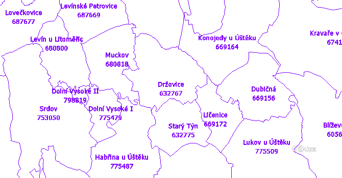 Katastrální mapa Držovice - přehledová mapa katastrálního území