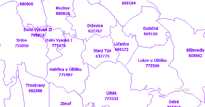 Katastrální mapa Starý Týn - přehledová mapa katastrálního území
