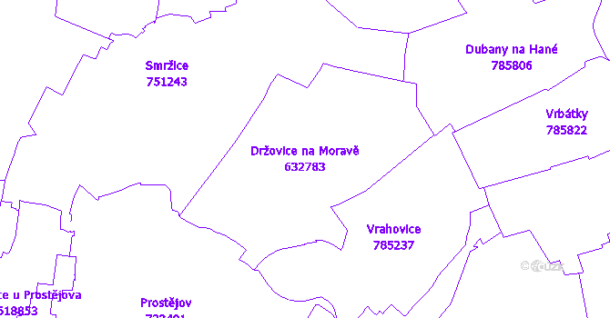 Katastrální mapa Držovice na Moravě - přehledová mapa katastrálního území