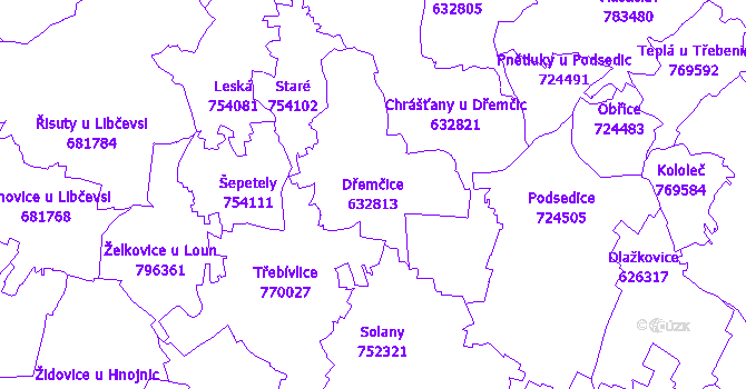 Katastrální mapa Dřemčice - přehledová mapa katastrálního území