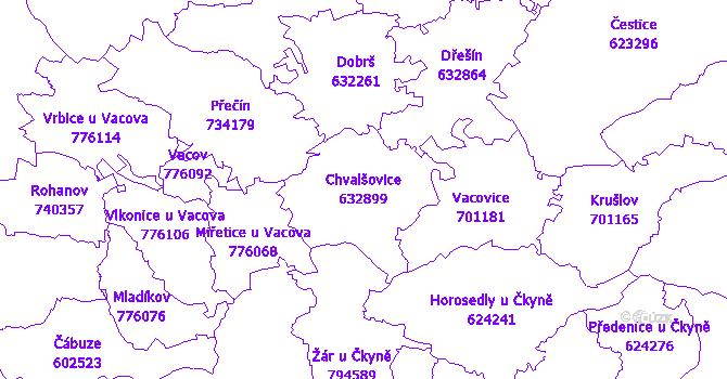 Katastrální mapa Chvalšovice - přehledová mapa katastrálního území