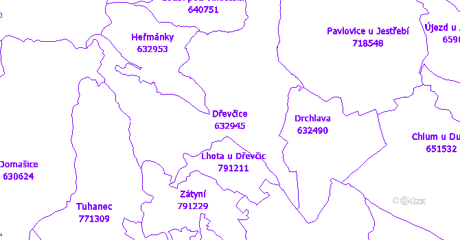 Katastrální mapa Dřevčice - přehledová mapa katastrálního území