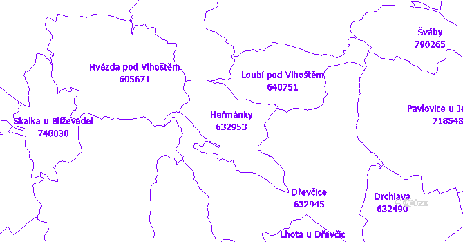 Katastrální mapa Heřmánky - přehledová mapa katastrálního území