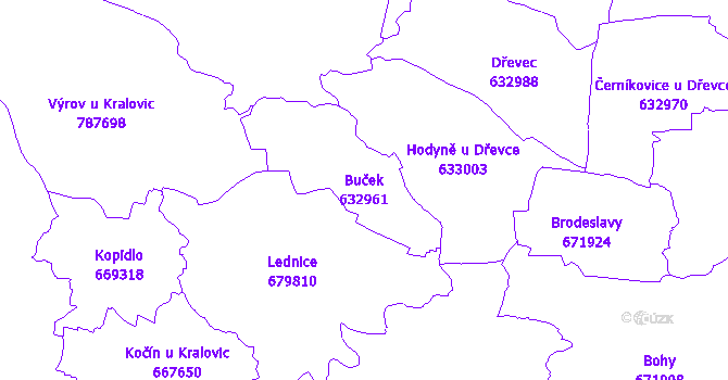 Katastrální mapa Buček - přehledová mapa katastrálního území