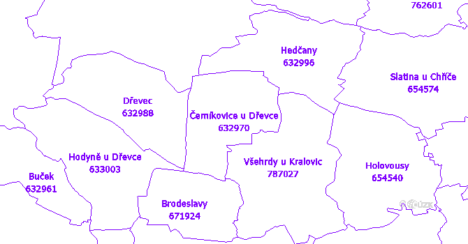 Katastrální mapa Černíkovice u Dřevce - přehledová mapa katastrálního území