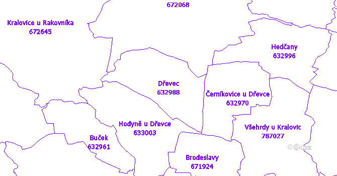 Katastrální mapa Dřevec - přehledová mapa katastrálního území