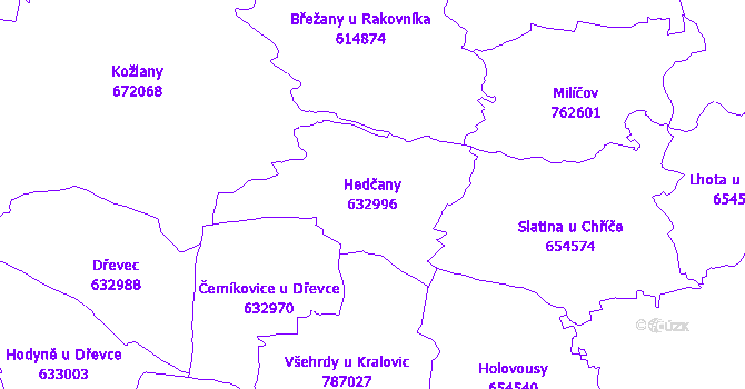 Katastrální mapa Hedčany - přehledová mapa katastrálního území