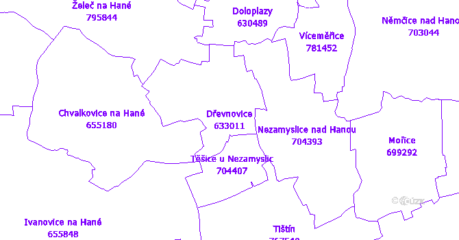 Katastrální mapa Dřevnovice - přehledová mapa katastrálního území
