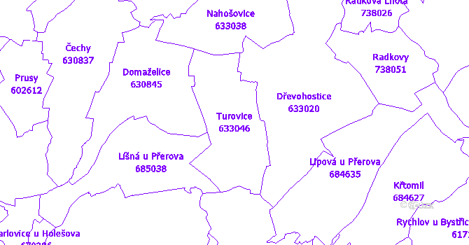 Katastrální mapa Turovice - přehledová mapa katastrálního území