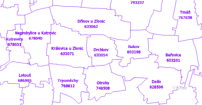 Katastrální mapa Drchkov - přehledová mapa katastrálního území