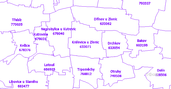 Katastrální mapa Královice u Zlonic