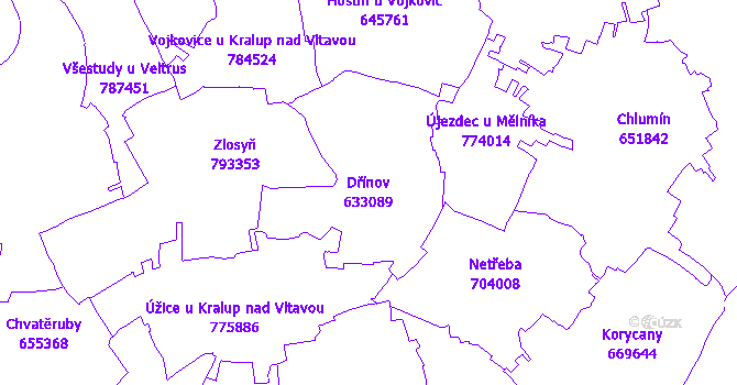 Katastrální mapa Dřínov