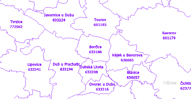 Katastrální mapa Borčice - přehledová mapa katastrálního území