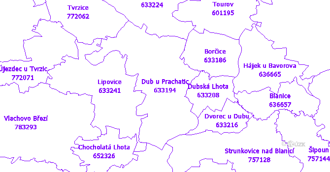 Katastrální mapa Dub u Prachatic - přehledová mapa katastrálního území