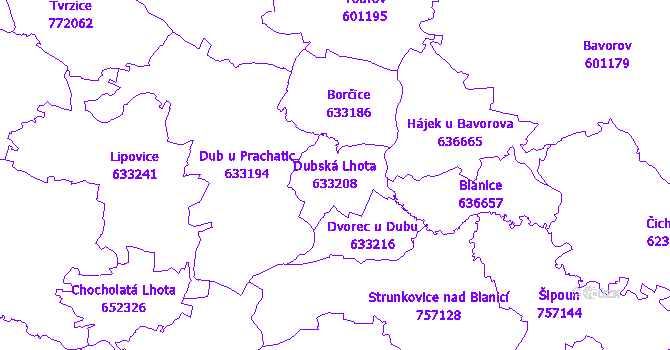 Katastrální mapa Dubská Lhota - přehledová mapa katastrálního území