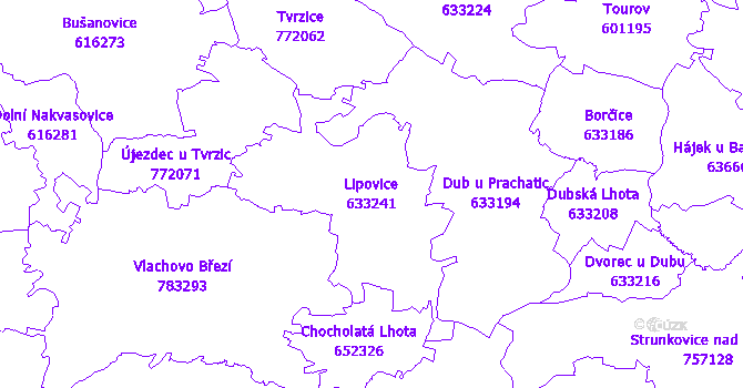 Katastrální mapa Lipovice - přehledová mapa katastrálního území