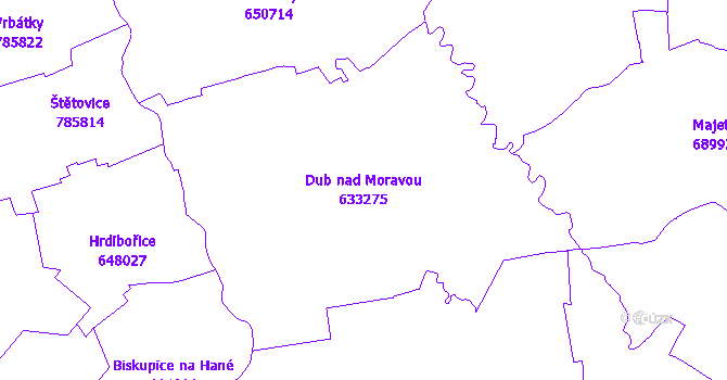 Katastrální mapa Dub nad Moravou - přehledová mapa katastrálního území