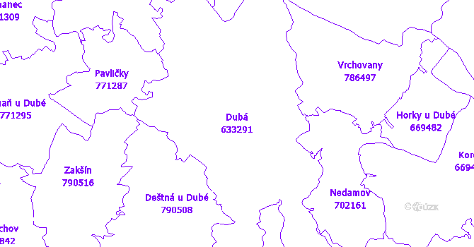 Katastrální mapa Dubá - přehledová mapa katastrálního území