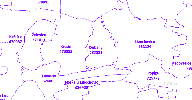 Katastrální mapa Dubany - přehledová mapa katastrálního území