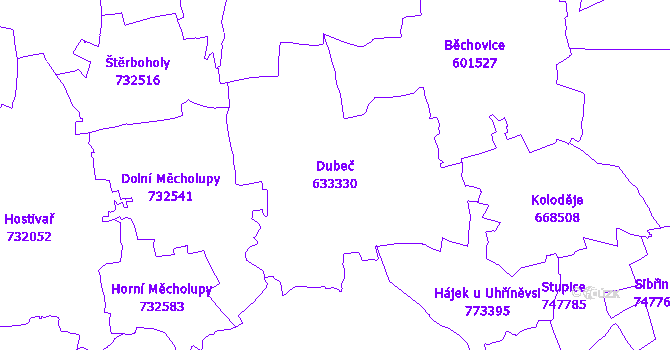 Katastrální mapa Dubeč - přehledová mapa katastrálního území
