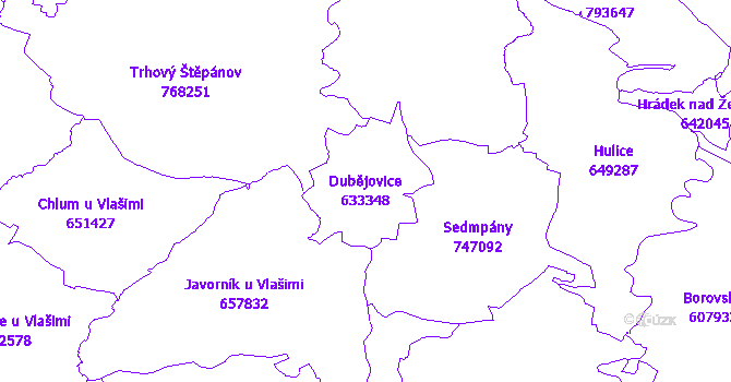 Katastrální mapa Dubějovice - přehledová mapa katastrálního území