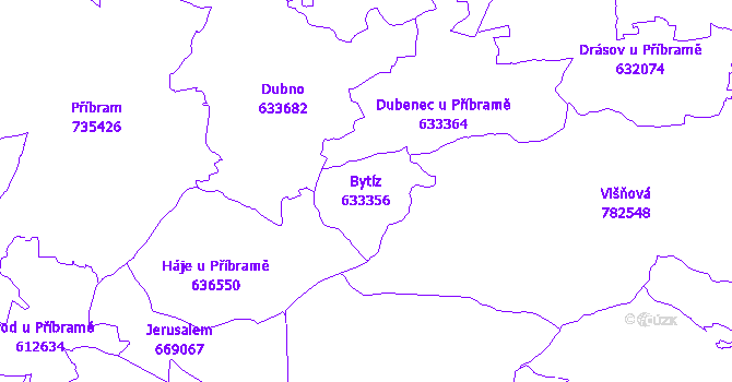 Katastrální mapa Bytíz - přehledová mapa katastrálního území