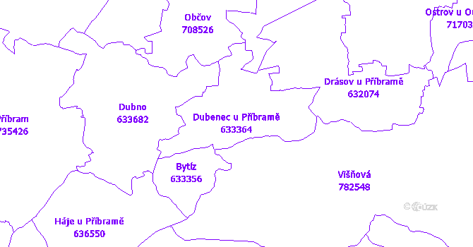 Katastrální mapa Dubenec u Příbramě - přehledová mapa katastrálního území
