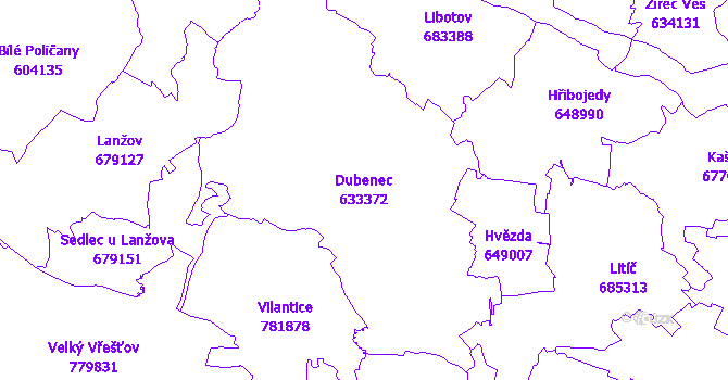 Katastrální mapa Dubenec - přehledová mapa katastrálního území