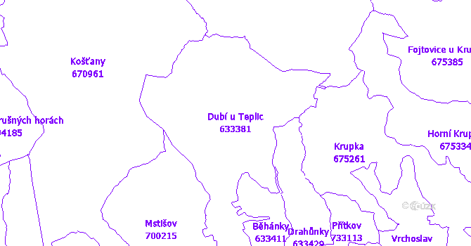Katastrální mapa Dubí u Teplic - přehledová mapa katastrálního území