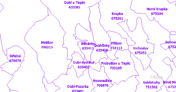 Katastrální mapa Běhánky - přehledová mapa katastrálního území