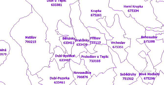 Katastrální mapa Drahůnky - přehledová mapa katastrálního území