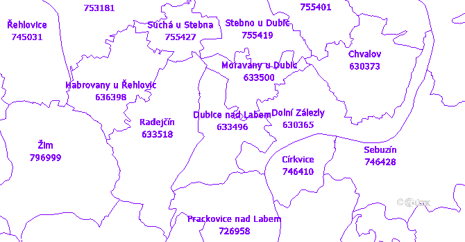 Katastrální mapa Dubice nad Labem - přehledová mapa katastrálního území