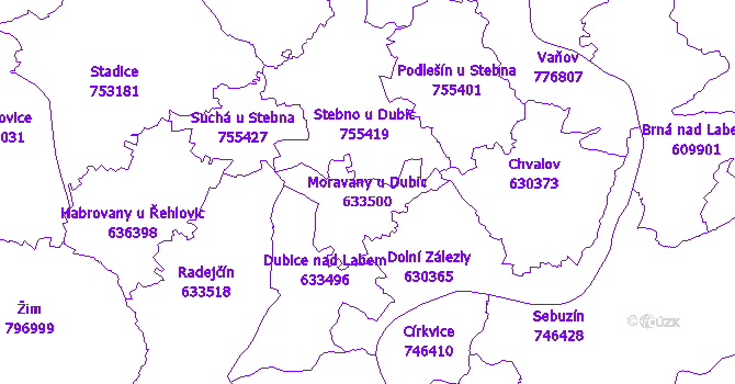 Katastrální mapa Moravany u Dubic