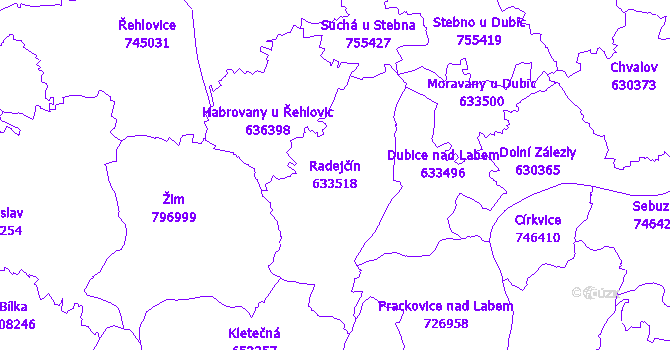 Katastrální mapa Radejčín - přehledová mapa katastrálního území