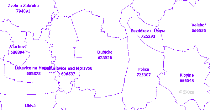 Katastrální mapa Dubicko - přehledová mapa katastrálního území
