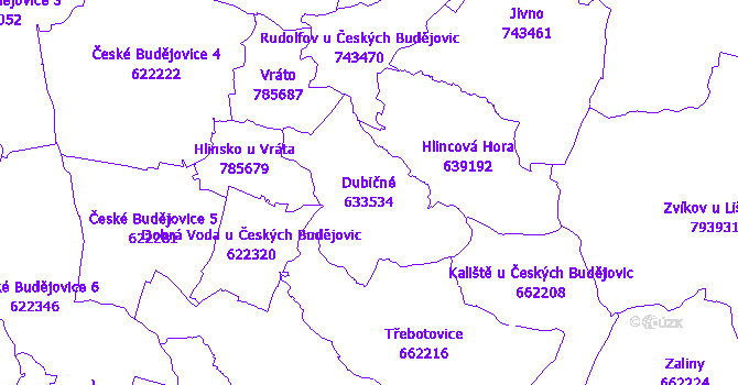 Katastrální mapa Dubičné - přehledová mapa katastrálního území