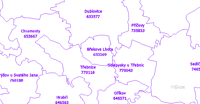 Katastrální mapa Břekova Lhota - přehledová mapa katastrálního území