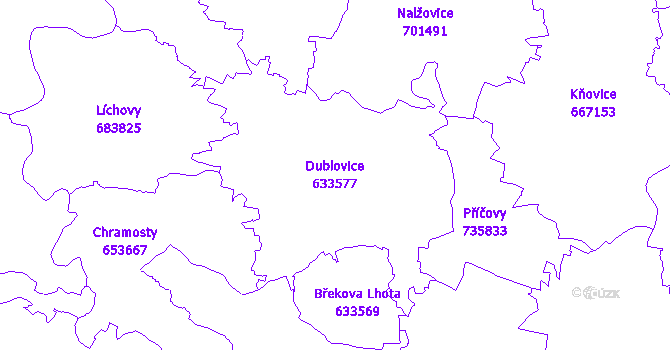 Katastrální mapa Dublovice - přehledová mapa katastrálního území