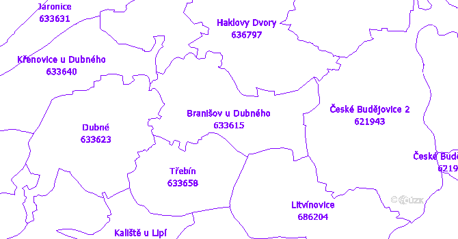 Katastrální mapa Branišov u Dubného - přehledová mapa katastrálního území