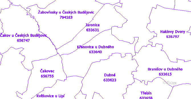 Katastrální mapa Křenovice u Dubného - přehledová mapa katastrálního území