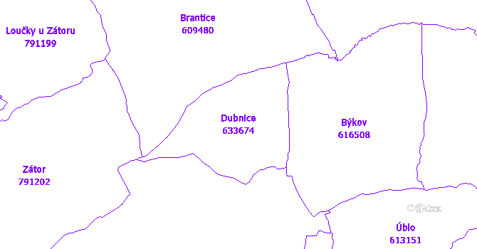 Katastrální mapa Dubnice - přehledová mapa katastrálního území