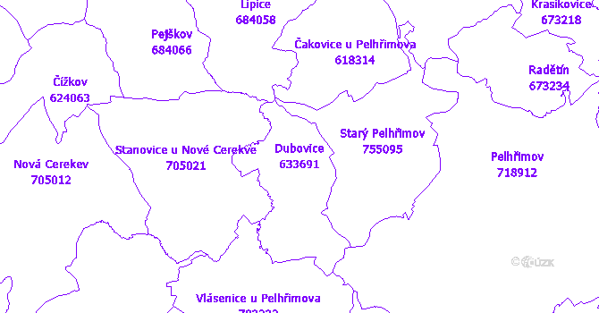 Katastrální mapa Dubovice - přehledová mapa katastrálního území